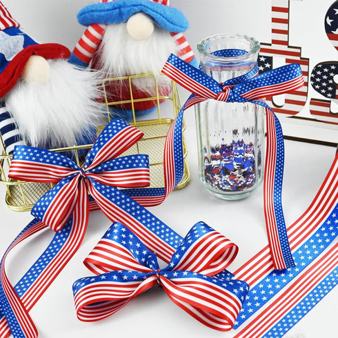 Patriotic Satin Ribbon,5/8 Inch, 10 Yards,American Flag Ribbon Red Blue White Star and Stripe Ribbon for July 4 th Memorial Day,President's Day Gi...