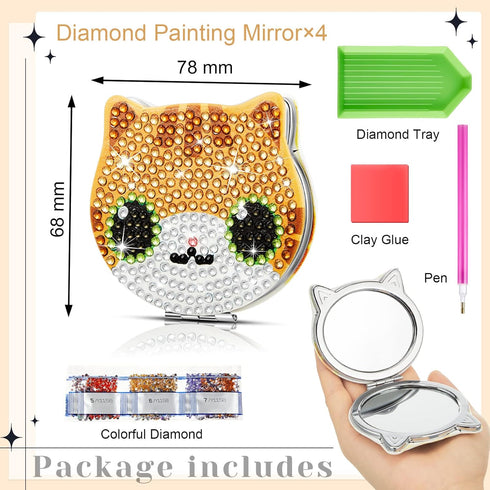 Marsui 4 Pcs Diamond Painting Compact Mirror DIY Pocket Mirror with Diamond Art Cover Portable Magnifying Folding Purse Mirror Diamond Art Kits fo...