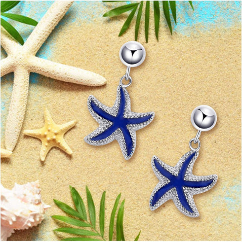 925 Sterling Silver Starfish Drop Studs Earrings, Hypoallergenic Earrings for Sensitive Ears,Starfish Nautical Sea Beach Ocean Jewelry Mother Day ...