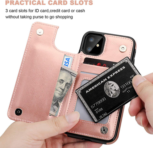 for iPhone 11 Wallet Case with Card Holder,OT ONETOP PU Leather Kickstand Card Slots Case,Double Magnetic Clasp and Durable Shockproof Cover for i...