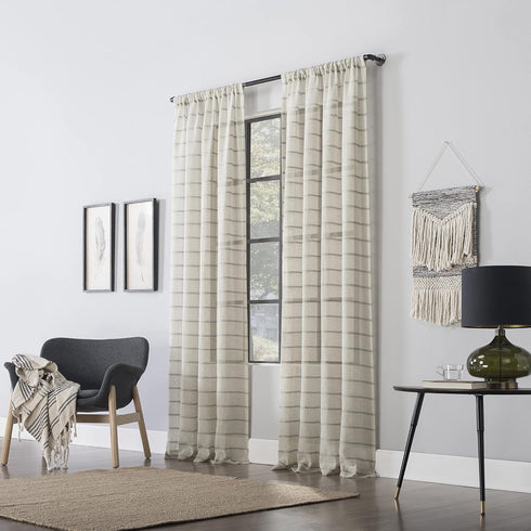 Clean Window Twill Stripe Anti-Dust Allergy/Pet Friendly Anti-Dust Sheer Curtain Panel, 52" x 84", Gray...