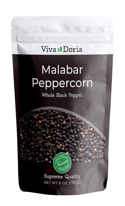 Viva Doria Malabar Peppercorn, Whole Black Pepper, Black Peppercorns For Grinder Refill (6 Ounce)...