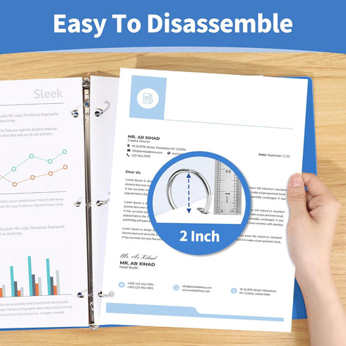 SUNEE 3 Ring Binder 2 Inch 1 Pack, Clear View Binder Three Ring PVC-Free (Fit 8.5x11 Inches) for School Binder or Office Binder Supplies, Blue Bin...