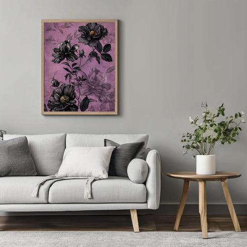 Posterizer 1 pcs-black flowersand purple background-Floral & Botanical Art-Abstract & Modern Art-Decor for Home & Office- UNFRAMED Wall Art...