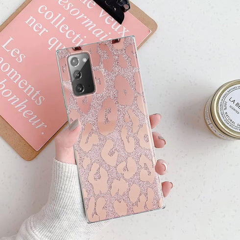 J.west for Samsung Galaxy Note 20 Case 6.7 inch,Luxury Saprkle Bling Glitter Leopard Print Design Soft Metallic Slim Protective Phone Cases for Wo...
