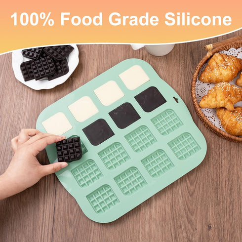 Silicone Waffle Chocolate Mold, 2 Pack Mini Square Silicone Mold Non-Stick Waffle Tray for Making Chocolate, Waffle Cookie, Candy, Soap, cake deco...