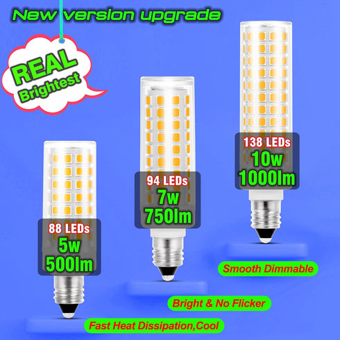 JDE11 Led Bulbs Dimmable, Replace 120V 75W Halogen Candelabra Bulbs,T3 T4 Mini Base JD E11 Bulb, 2700K Warm White 7W 750lm E11 Bulb for Chandelier...