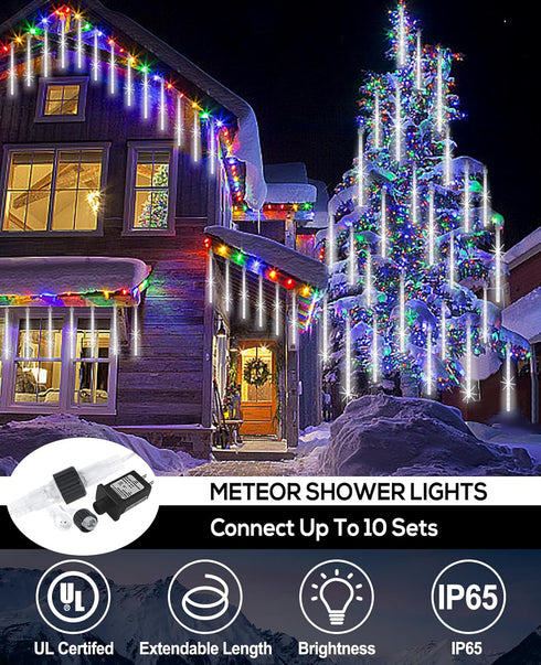 Christmas Lights Outdoor UL Certified Meteor Shower Lights 12 Inch 10 Tubes LED Falling Rain Drop Lights Icicle Snow Cascading Xmas Lights for Tre...