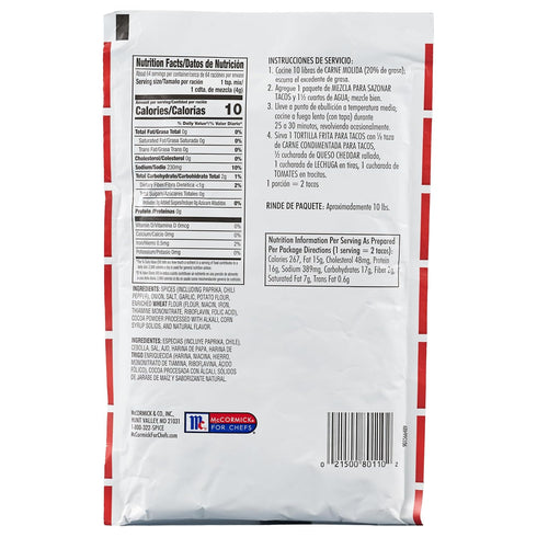 Lawry's Taco Seasoning Mix, 9 oz - One 9 Ounce Packet of Taco Seasoning Mix, Best for Chicken, Beef, Fish, Pork or Plant-Based Tacos...