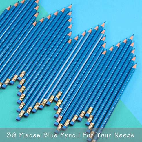 Zhanmai 36 Pieces Checking Pencils Erasable Pencils Pre Sharpened #2 HB with Erasable Tops for Checking Map Coloring Tests Grading (Blue)...