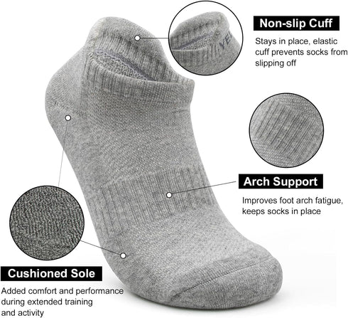 No Show Ankle Running Socks Men & Women Low Cut Hidden Athletic Cushioned Sports Tab Socks for Hiking Cycling Golf Gym Tennis Walking Workout 3 Pa...