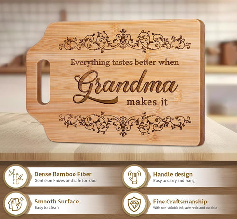 Grandma gifts, Gifts for Grandma - Engraved Bamboo Cutting Board 12.3"L x 8.7"W x 0.4"Th - Grandma Birthday Gifts, Grandma gifts from Grandkids...