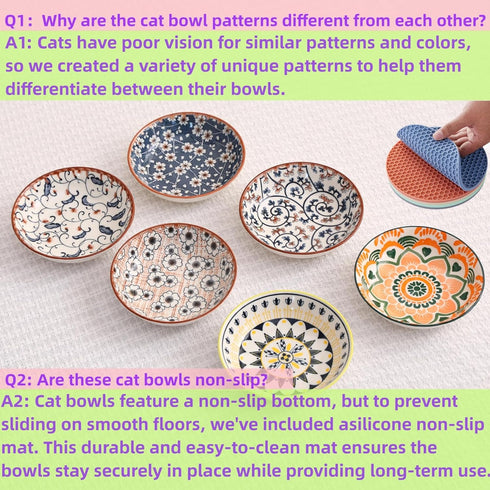 Cat Food Bowls Whisker Fatigue Cat Bowl 5.5 Inches Ceramic Cat Bowl Set of 6 Small Cat Dishes for Indoor Cats Shallow Cat Plates for Wet Food Cute...