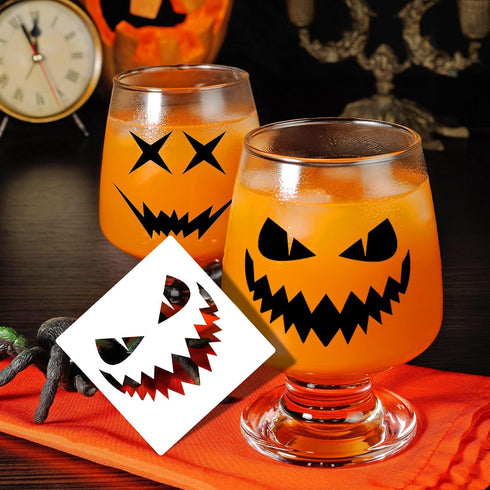 25 Pcs Halloween Pumpkins Face Stencils, Decorative Painting Stencils Reusable Plastic Drawing Template for DIY Pumpkin Carving, Wood, Walls Art D...