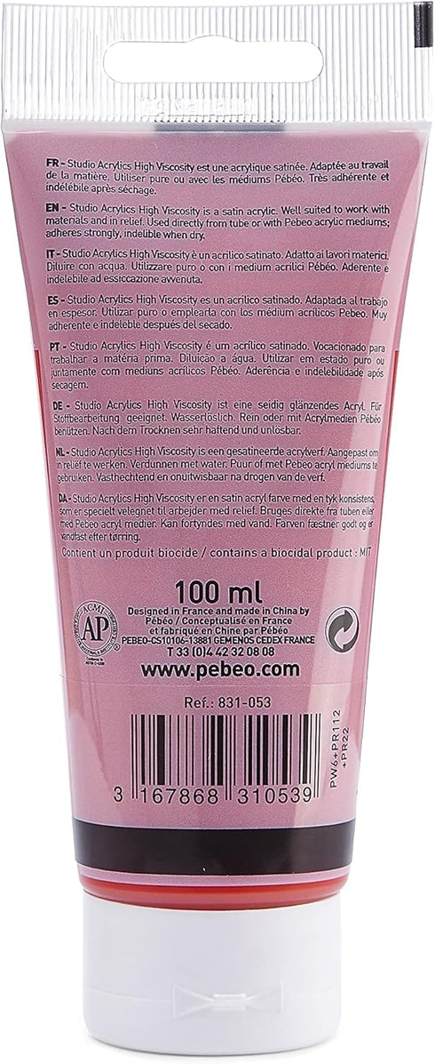 Pebeo Studio Fine Acrylic Paint, Dark Cadmium Red Hue, 100 ml/3.38oz...