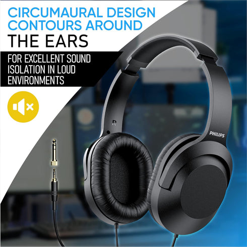 PHILIPS Over Ear Wired Stereo Headphones for Podcasts, Studio Monitoring and Recording Headset for Computer, Keyboard and Guitar with 6.3 mm (1/4"...