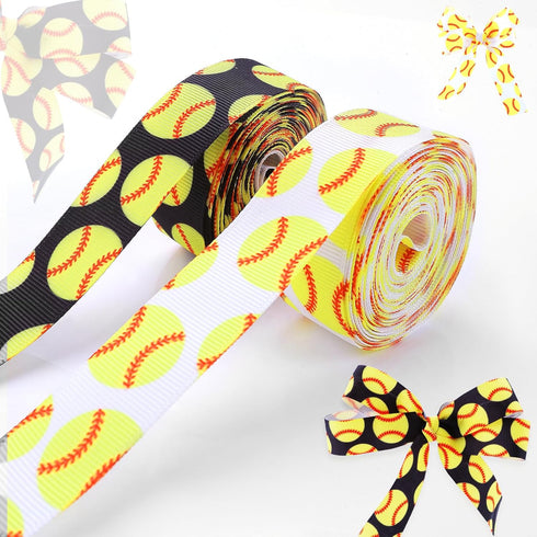 2 Rolls 10 Yards Softball Ribbon Baseball Ribbon Softball Ribbon for Hair Bows Softball Grosgrain Ribbon Cheer Ribbon for Cheer Bows Team Gift Wra...