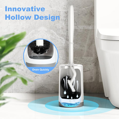HAMITOR Toilet Bowl Brush Holder Set: Curved Design with Holder for Deep Cleaning Under Rim - Compact Hidden Scrubber for Small Space - Modern RV ...