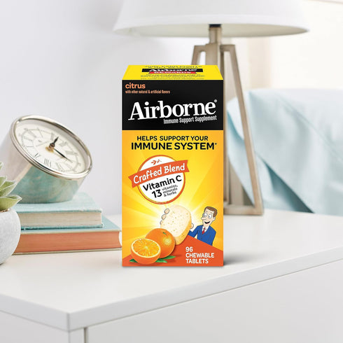 Airborne Vitamin C 1000mg (per Serving) - Citrus Chewable Tablets (96 Count in a Box) - Packaging May Vary...