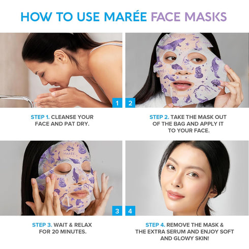 MAREE Facial Masks with Marine Collagen & Hyaluronic Acid - Sheet Moisturizing Masks for Face with Green & Red Algae Extract for All Skin Types - ...