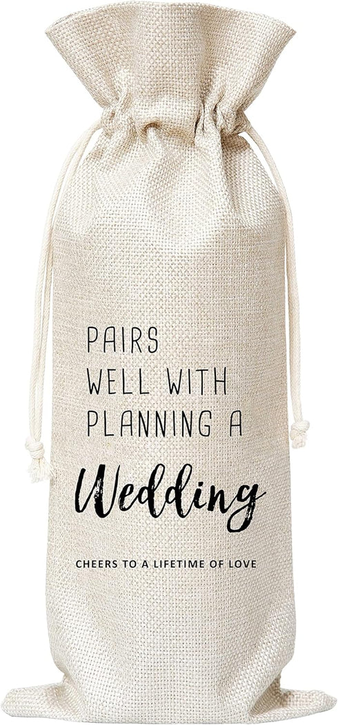 Pairs Well With Planning A Wedding Wine Bag, Gift for Wedding Ceremony, Engagement?Burlap Bag – 1 Pc(EES 011)...