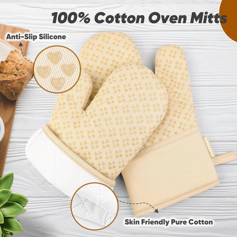 Oven Mitts and Pot Holders 4 Sets, Heat Resistant 500 ? Oven Mitt and Pot Holder, Oven Glove&Potholders with Non-Slip Silicone Surface,Kitchen Ess...