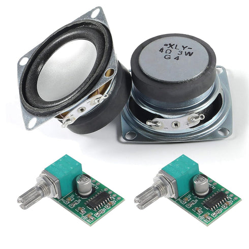 2PCS 2" 4Ohm 3W Full Range Audio Stereo Speaker Round Loudspeaker + 2PCS 3Wx2 DC 5V Class D Digital Amplifier PAM8403 Amp Module for Arduino DIY R...
