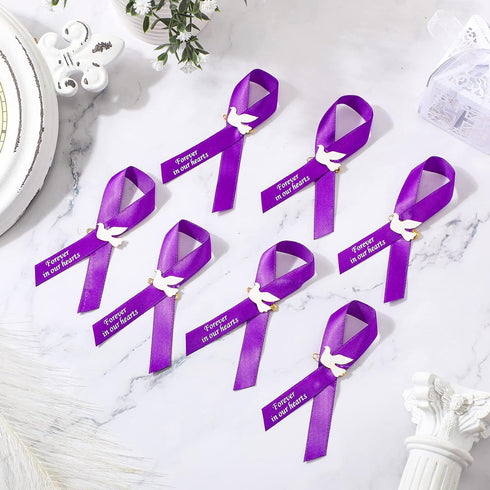 Geosar 100 Pcs Dove Funeral Ribbons Memorial Ribbon Funeral Pins Memorial Service Respect Personalized Ribbon Bow with Safety Pins and White Dove ...
