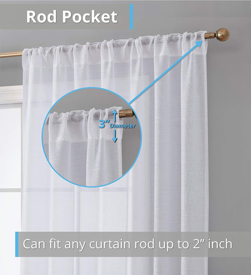 HLC.ME Lauren Semi Sheer Light Filtering Transparent Pocket Top & Back Tab Lightweight Short Window Curtains Drapery Panels Bedroom & Living Room,...