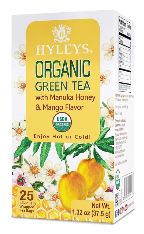 Hyleys Organic Green Tea Manuka Honey and Mango Flavor - 25 Tea Bags...
