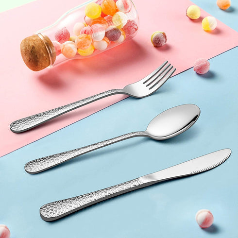 LIANYU 12-Piece Kids Utensils Silverware Set, Stainless Steel Toddler Hammered Flatware Cutlery, Children Tableware Includes Knives Forks Spoons, ...