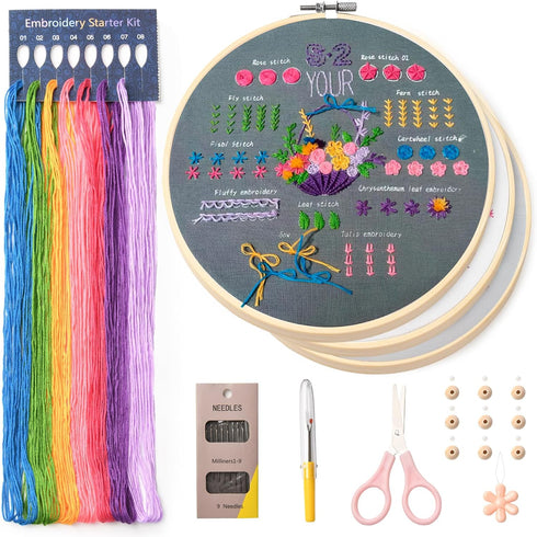 Dortusen 3 Sets Beginner Embroidery Kit for Adults Learn Different Stitches DIY Kits Includes Embroidery Tools Easy to Follow Instruction......