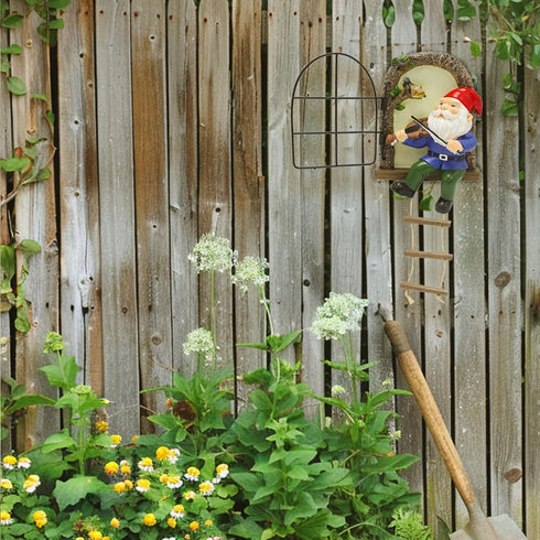 Gnome Tree Hugger, Funny Musical Gnome Garden Sculpture, Whimsical Fairy Tree Face/Stump Decor, Resin Outdoor Statue, Luminous Elf Peeker Yard Art...