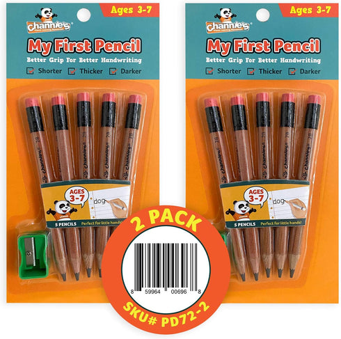 Channie's My First Pencil, Easy-to-Hold Jumbo Pencils for Preschoolers, Kindergarteners & 1st Graders, Brown Wooden 2B Fat Pencils for Kids Ages 3...