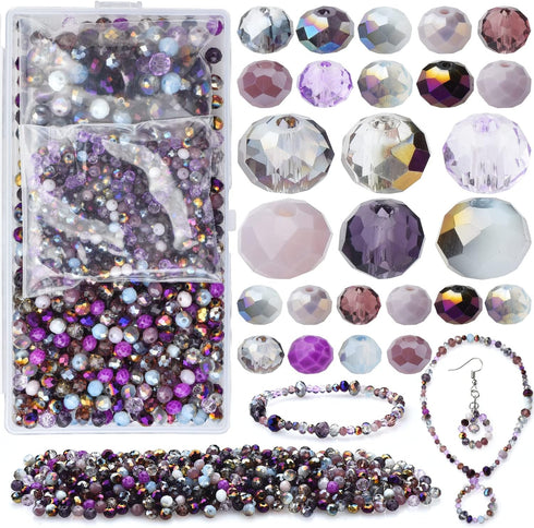 KINGSHINE 1000pcs 4/6/8mm Purple Color Briolette Crystal Glass Beads for Jewelry Making Supply,Round Rondelle Faceted Spacer Beads,Crystal Beads f...