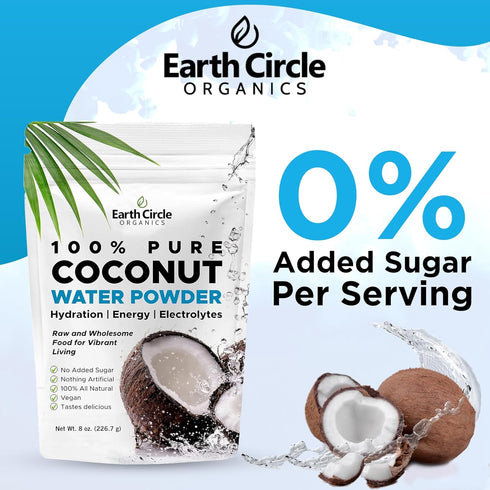 Earth Circle Organics Pure Coconut Water Powder | Coconut Electrolyte Powder for Energy and Hydration Supplement | No Additives | Unsweetened | Ve...