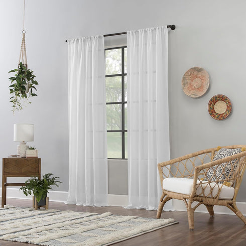 Clean Window Crushed Texture Allergy/Pet Friendly Anti-Dust Sheer Curtain Panel, 52" W x 63" L, White...