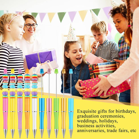 Crtiin 50 Pieces Plastic Beadable Pen Bulk Bead Ballpoint Pen Shaft Black Ink Beaded Pens with 50 Refills for DIY Making Gift Kids Students Office...