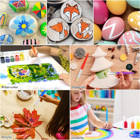 20 Pcs Paint Brushes for Kids, Round and Flat Kids Paint Brushes, Easy Hold and Clean Toddler Paint Brushes, Bristle Craft Paint Brushes for Acryl...