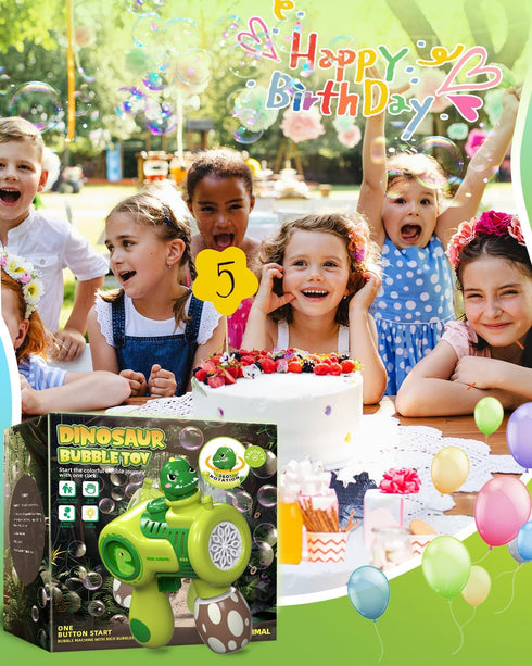 Dinosaur Bubble Gun for Todddles Kids 2-4-8-10, Automatic Bubble Machine Gun for Parties Indoor Outdoor, Electric Handheld Bubble Blower with Ligh...