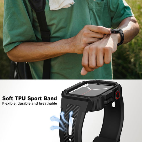 GELISHI Bands Compatible with Apple Watch 9/8/7 45mm, Rugged Men Sport Band with Protective Case for Apple Watch SE 44mm Series 6/5/4/3 42mm...