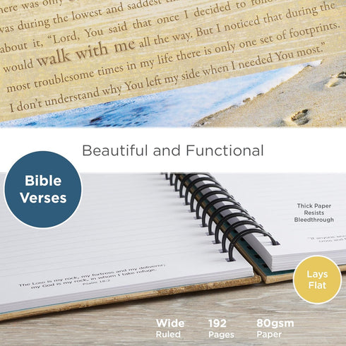 Hardcover Journal Footprints In The Sand Poem Beach Inspirational Wire Bound Notebook w/192 Lined Pages, Large...