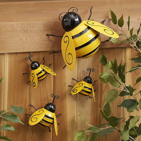 Yungeln Metal Wall Art, 4PCS Metal Bumble Bee Wall Decor, 3D Iron Bee Art Sculpture Hanging Wall Decorations for Outdoor Home Garden...