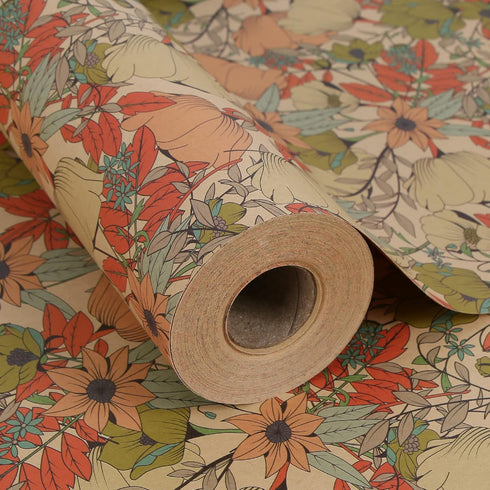 Aimyoo Kraft Floral Wrapping Paper Jumbo Roll, All Occasion Flower Gift Wrap Paper for Wedding Bridal Shower Birthday, 17 in x 60 ft...