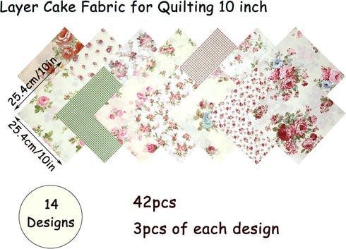 Layer Cakes 10 inch Squares for Quilting, Clearance Layer Cake Fabric for Quilting 10 inch, 10" Squares 42 10x10 inch Squares Layer Cake Print Flo...