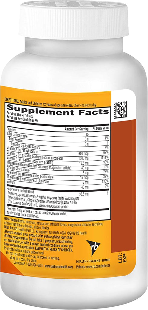 Airborne Vitamin C 1000mg (per Serving) - Citrus Chewable Tablets (116 Count in a Bottle), Gluten-Free Immune Support Supplement, with Vitamins A ...