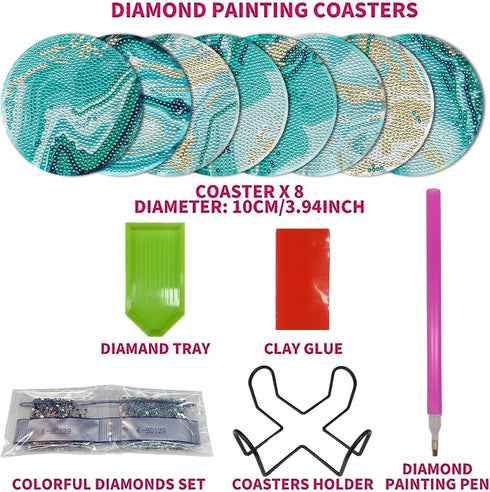 Neknock 8Pcs Diamond Art Coasters Kit, DIY Diamond Painting Kits, Diamond Painting Coasters with Holder, Diamond Dot Art Coasters, Ocean Diamond A...