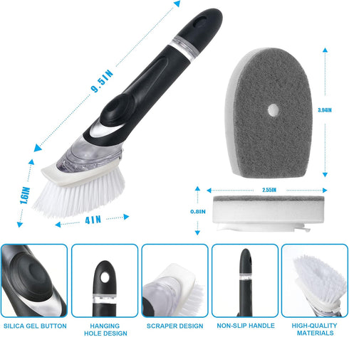 Dish Wand with 1 Dish Brush and 4 Replacement Sponge Heads -Durable Refills Sponge and Dish Scrubber with Soap Dispenser for Sink Pot Kitchen Clea...