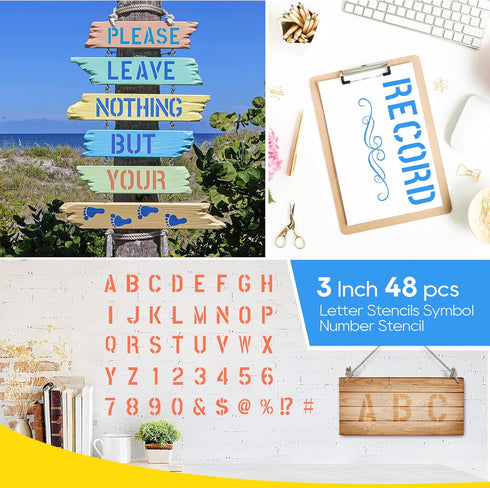 UCEC 3 Inch Letter Stencils Symbol Number Stencil, 42PCS Reusable Alphabet Letter Stencils Interlocking Stencil Kit, Plastic Art Craft Stencils Le...