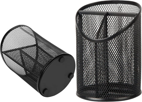 2 Pack Pen Holder Pen Organizer for Desk Mesh Round Pencil Holder Desktop Organizer 3 Compartments Pencil Organizer Desk Organizer for Office Home...